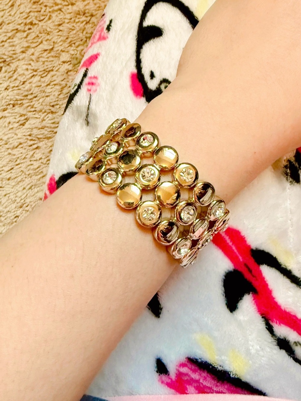 White House Black Market Gold Crystal Multi-Row Stretch Bracelet